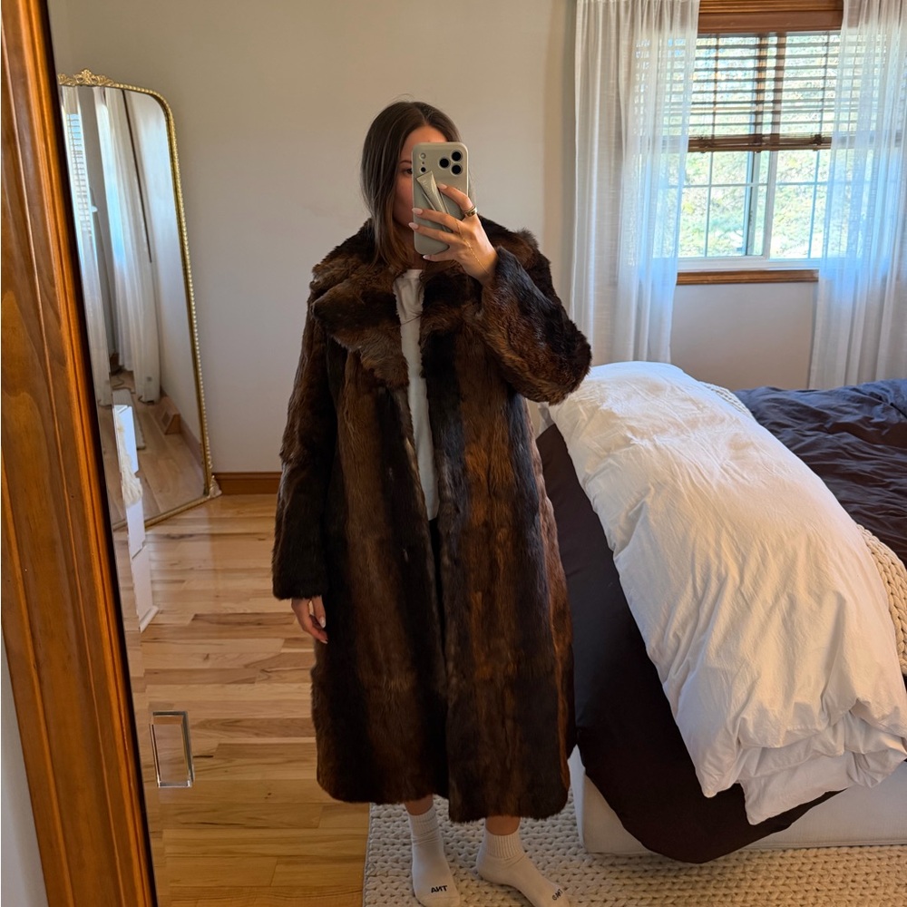 Long Brown Authentic Fur Coat